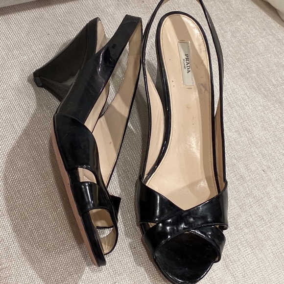 PRADA SLING BACK SANDALS BLACK PATENT MADE IN ITALY SIZE 41.5 - Picture 12 of 16